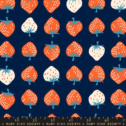 Strawberry- Navy Strawberry: Sold by the 1/2 yard