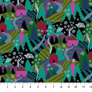Cozy Christmas- Midnight Flurry: Sold by the 1/2 yard