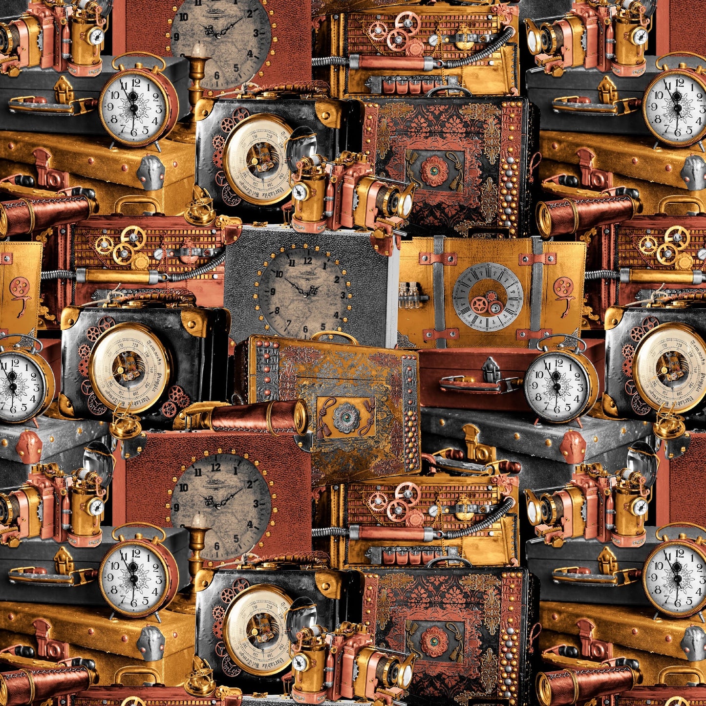 Time Travel- Brown Luggage: Sold by the 1/2 yard.