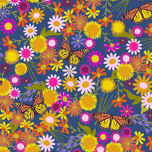 Wildflowers- Denim Monarch by Alison Glass