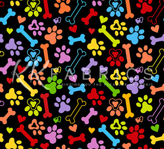 Dappy Dachshunds- Black Paws & Bones: Sold by the 1/2 yard