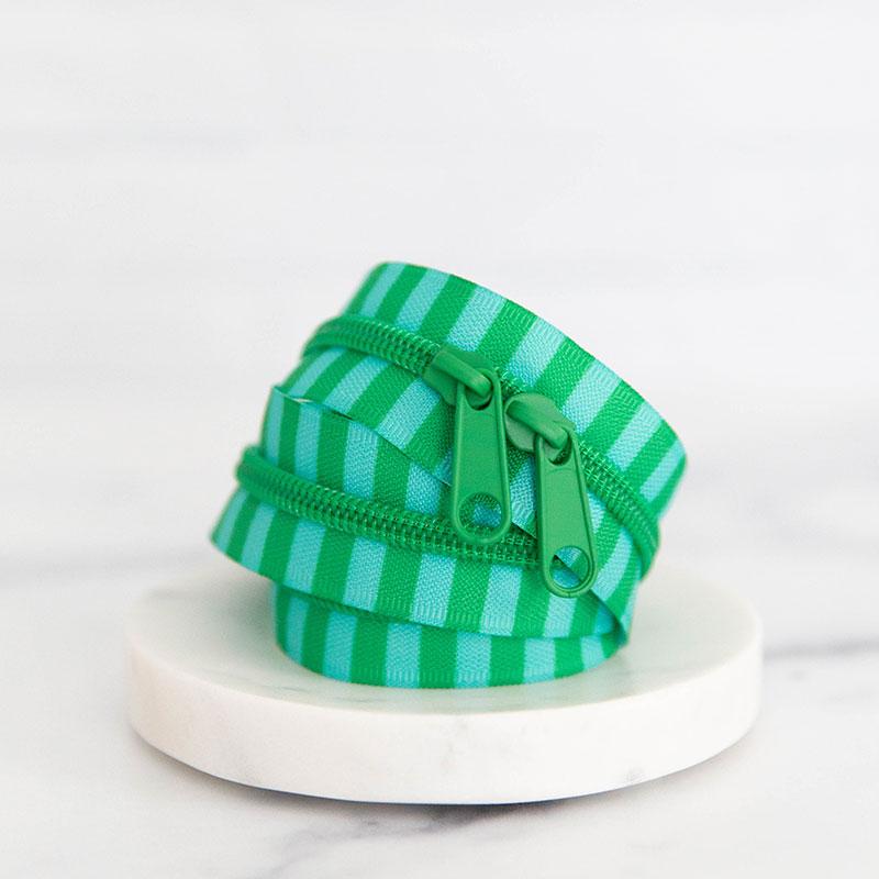 Green & Blue Striped 30" Zipper- Rainforest