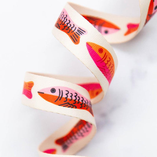 Sardines in Pink- Webbing 1": Sold by the Yard