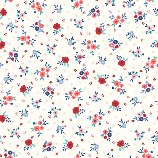 Star Spangled Beauty- Soft White Bouquets: Sold by the 1/2 yard