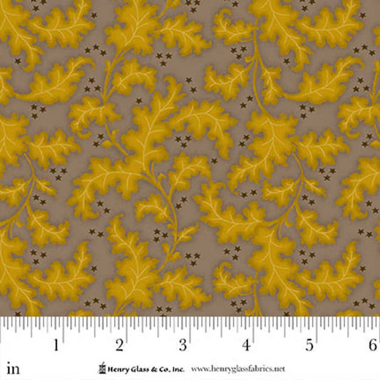 Flower Pot Prints- Gray Oak Leaves & Berries: Sold by the 1/2 yard