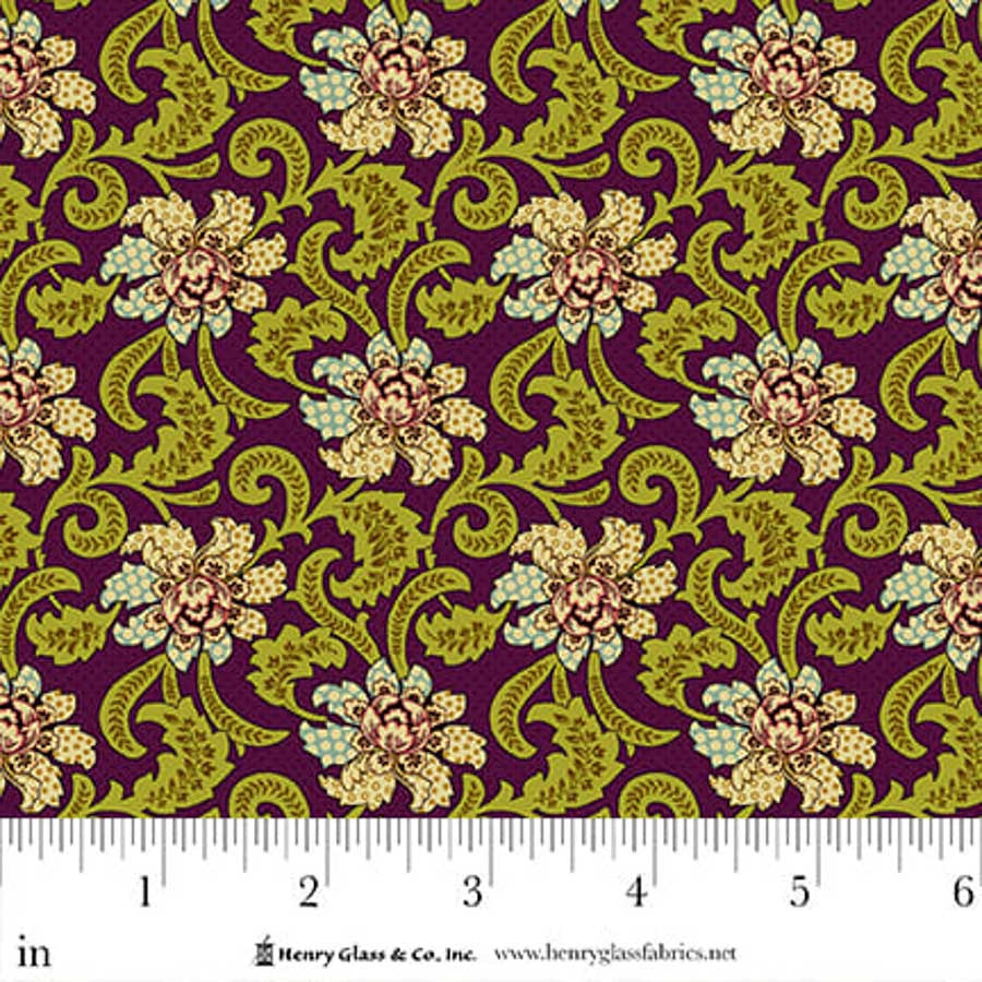 Flower Pot- Plum Fancies & Foulards: Sold by the 1/2 yard