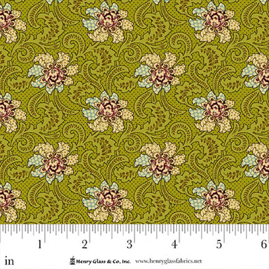 Flower Pot- Green Fancies & Foulards: Sold by the 1/2 yard