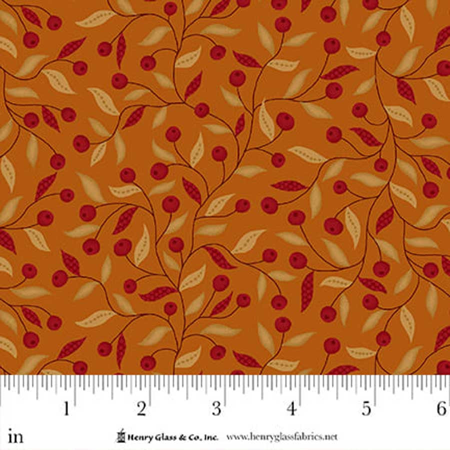 Flower Pot Prints- Orange Berry Briar: Sold by the 1/2 yard