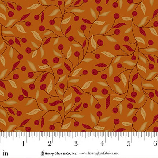 Flower Pot Prints- Orange Berry Briar: Sold by the 1/2 yard