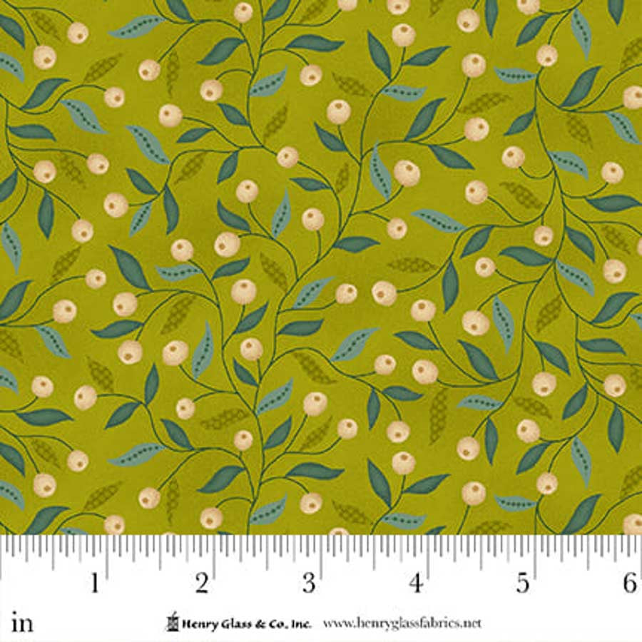Flower Pot Prints- Green Berry Briar: Sold by the 1/2 yard