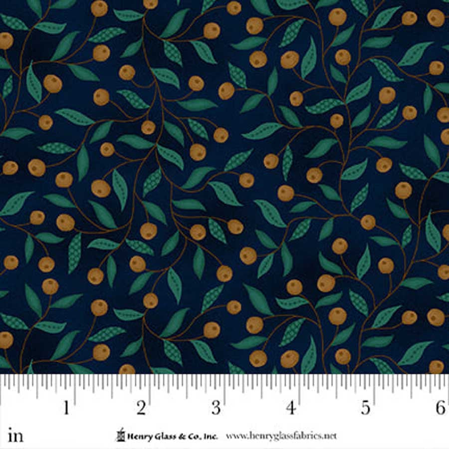 Flower Pot Prints- Navy Berry Briar: Sold by the 1/2 yard