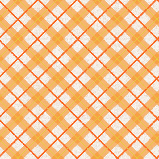 Pumpkin Kisses- Orange Diagonal Plaid Metallic: Sold by the 1/2 yard.