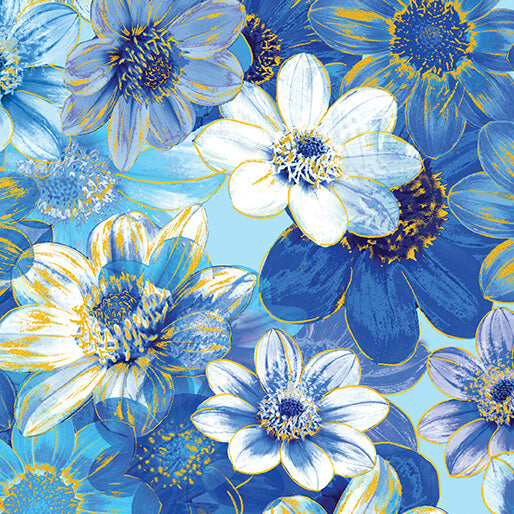 Metallic Impressions- Light Blue Metallic Garden Impressions: Sold By The 1/2 yard