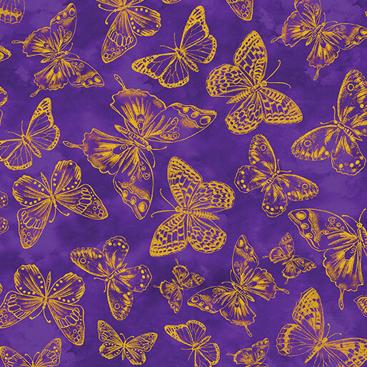 Metallic Impressions- Purple Metallic Butterfly Impressions: Sold By The 1/2 yard