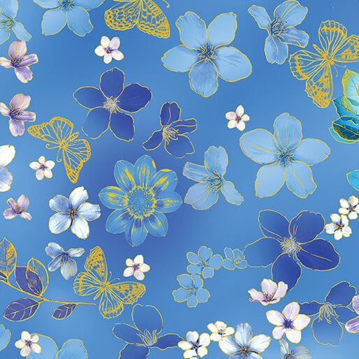 Metallic Impressions- Light Blue Metallic Ethereal Field: Sold By The 1/2 yard