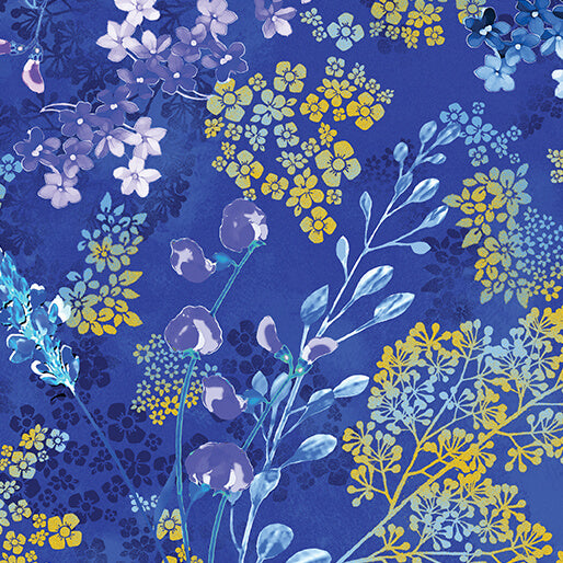 Metallic Impressions- Cobalt Metallic Sprigs: Sold By The 1/2 yard