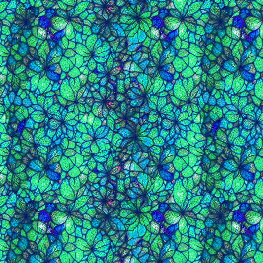 Sonny in the Sunflowers- Turquoise Stained Glass Petals: Sold by the 1/2 yard.