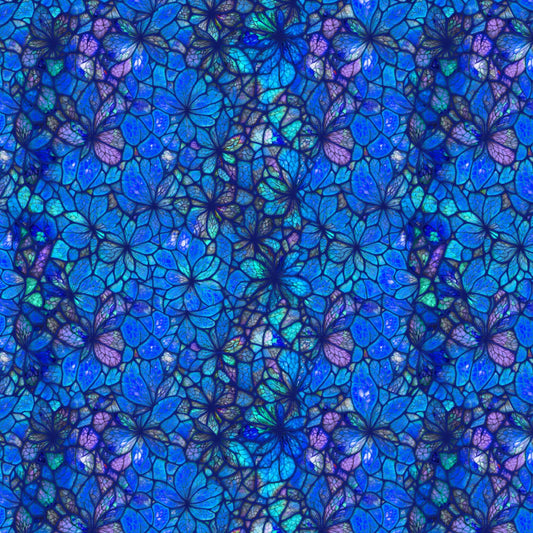 Sonny in the Sunflowers- Blue Stained Glass Petals: Sold by the 1/2 yard.