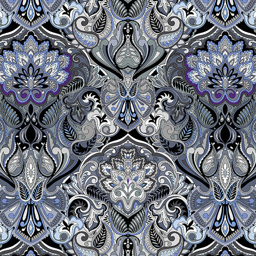 What If?- Grey/Blue Prima Donna: Sold by the 1/2 Yard