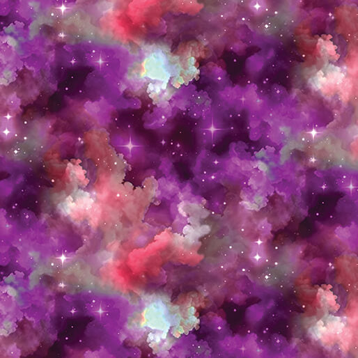 Celestial Skies- Fuchsia/Coral Pearlescent Light Show Sky: Sold By The 1/2 yard