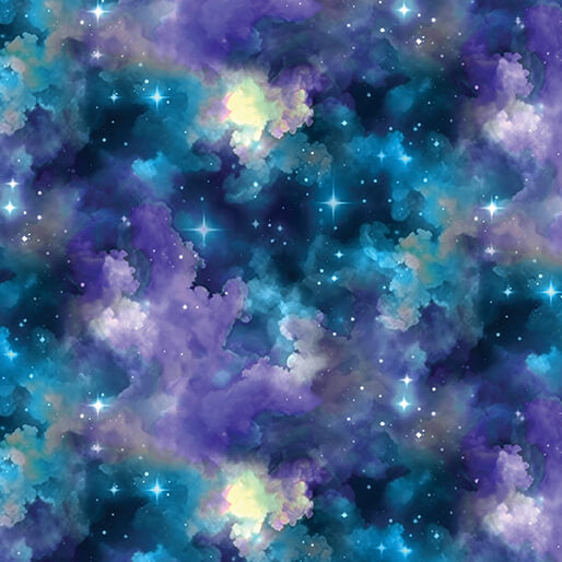 Celestial Skies- Blue/Purple Pearlescent Light Show Sky: Sold By The 1/2 yard