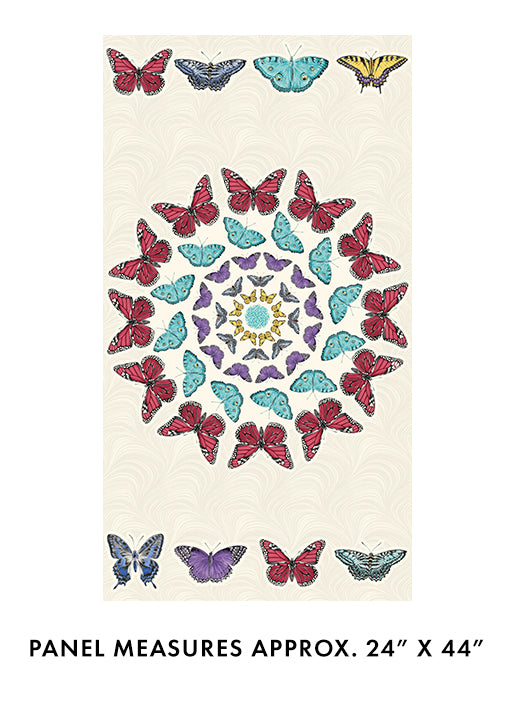 Circle of Butterflies- Cream/Multi Circle of Butterflies 24" Panel: Sold By The Panel