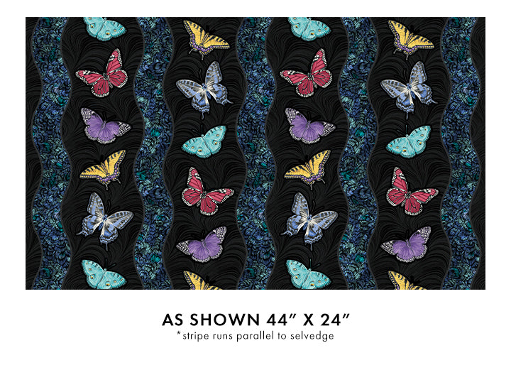 Circle of Butterflies- Black/Multi Butterfly Split Pearl: Sold By The 1/2 Yard