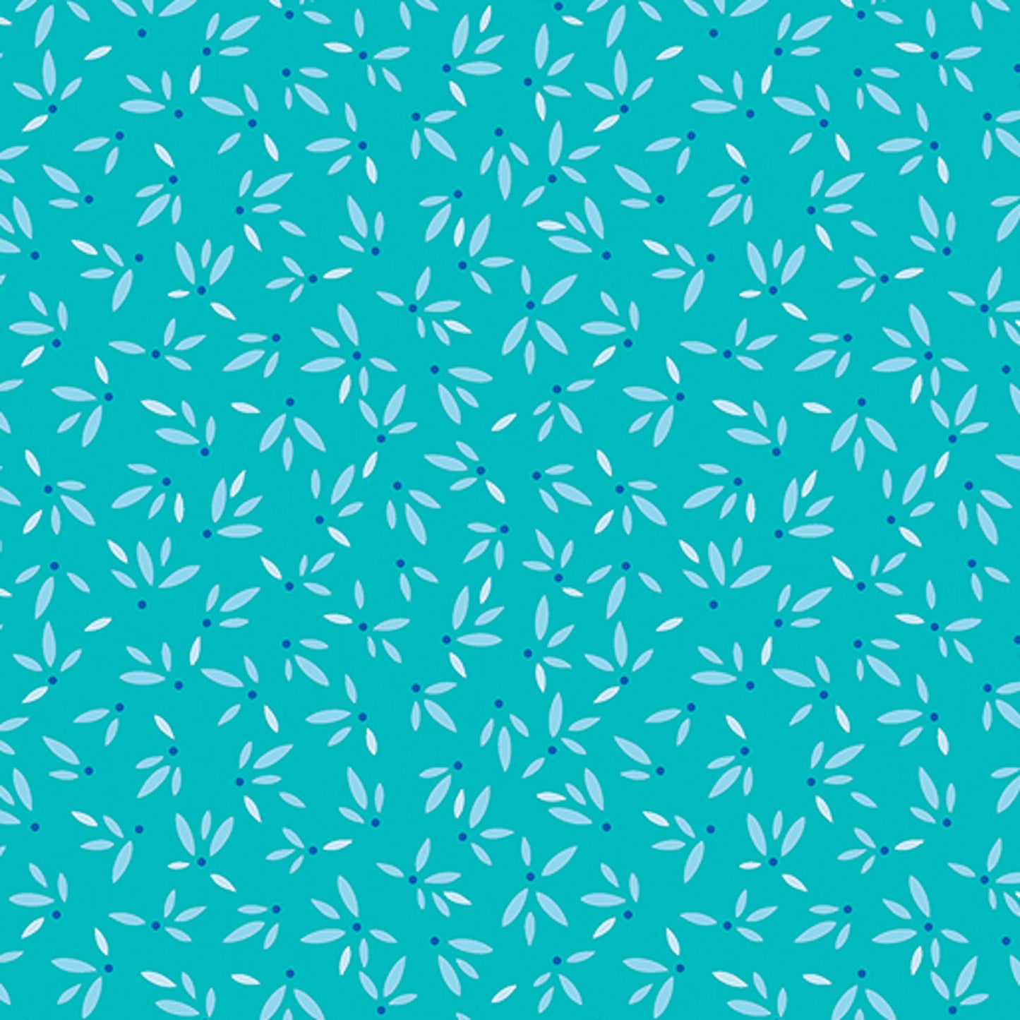 Flora and Fauna, Midnight- Turquoise Leaves: Sold By The 1/2 Yard