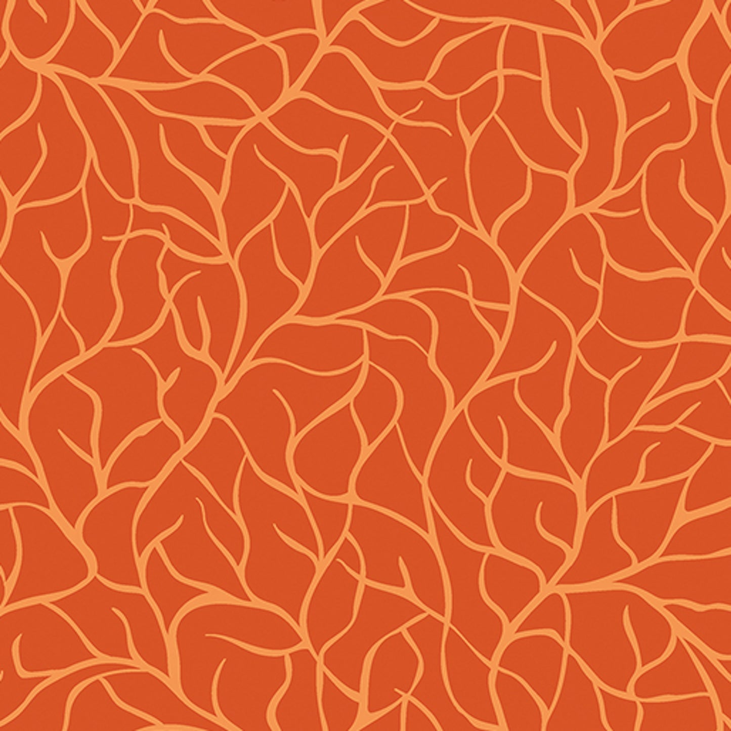 Flora and Fauna, Midnight- Orange Branches: Sold By The 1/2 Yard