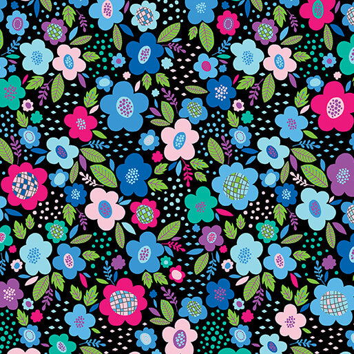 Cheeto's World- Blue Posies: Sold By The 1/2 Yard