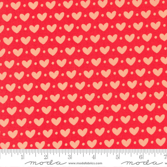Sincerely Yours- Geranium Candy Hearts: Sold by the 1/2 yard