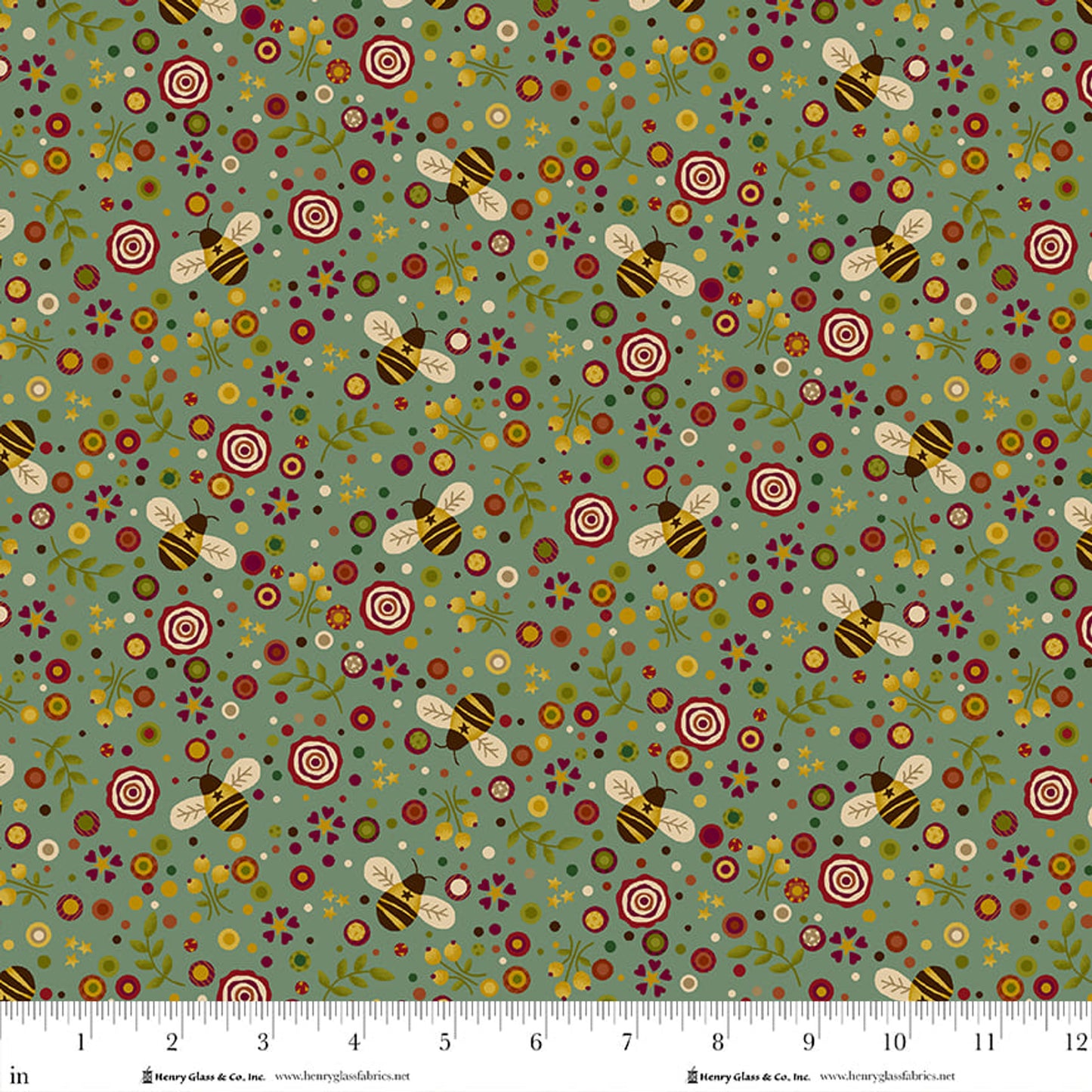 Pennyberry Farm- Med Teal Farm and Hive: Sold by the 1/2 yard