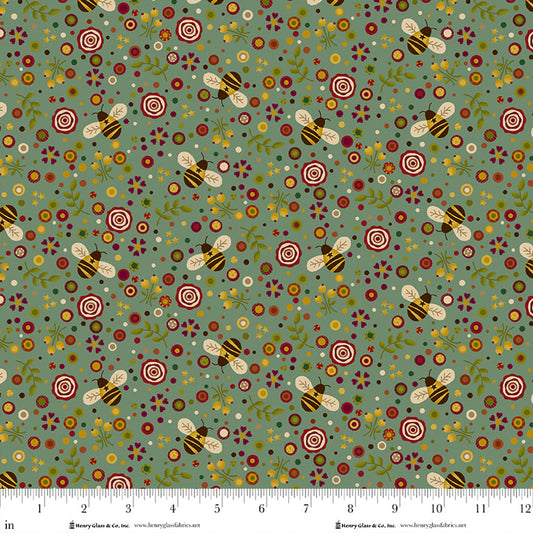 Pennyberry Farm- Med Teal Farm and Hive: Sold by the 1/2 yard