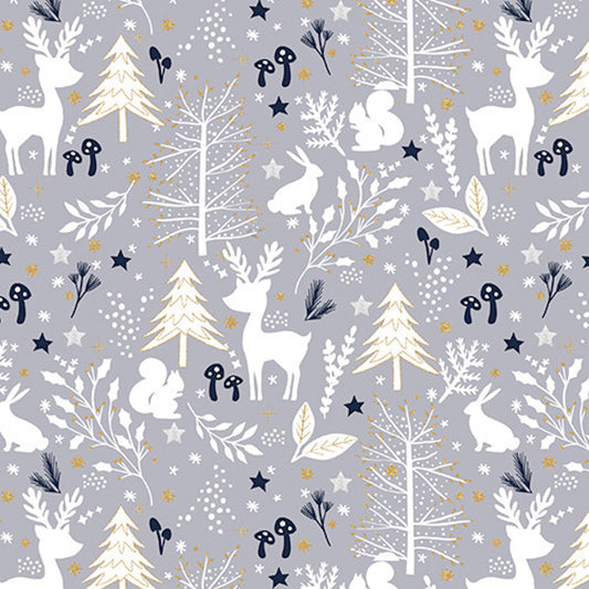 Majestic Winter- Gray Animal Silhouettes with Gold Glitter