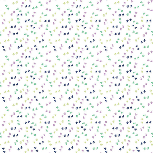Dino Glow- White Dino Footprints, Glow: Sold By The 1/2 Yard