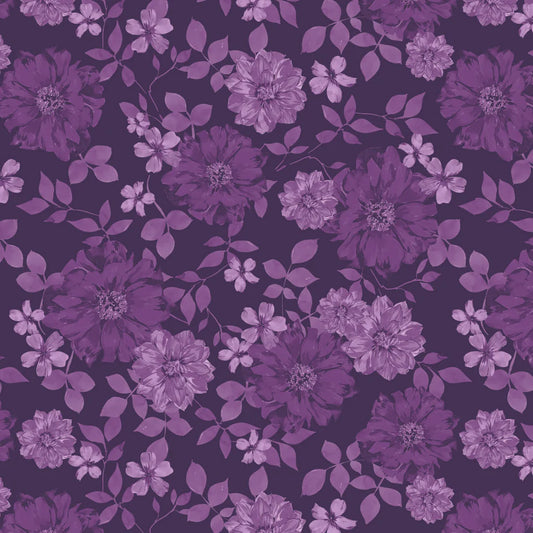 Celeste- Purple Floral Paradise: Sold by the 1/2 Yard
