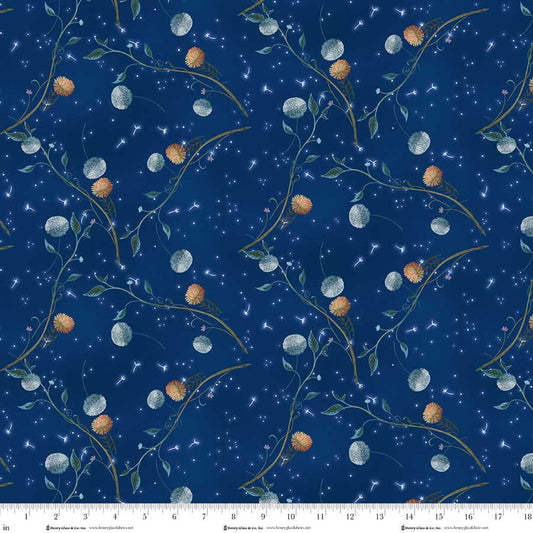 Serenade- Midnight Blue Dandelions: Sold By The 1/2 Yard