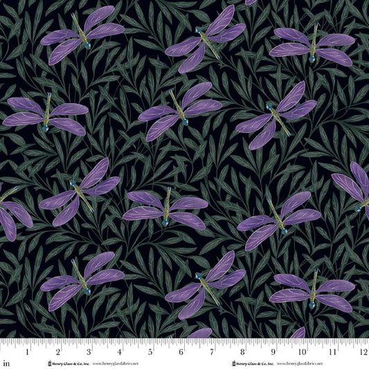 Serenade- Navy Dragonflies: Sold By The 1/2 Yard