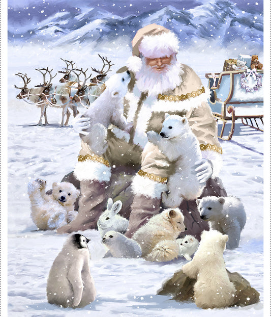 Here Comes Santa Snow Friends 36in Panel: Sold by the Panel