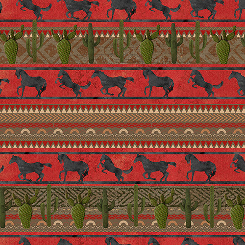 Hold Your Horses- Red Giddy Up Stripe: PRE-ORDER, Sold by the 1/2 yard.