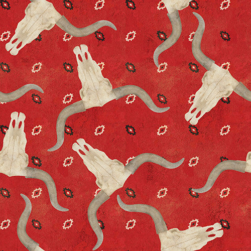 Hold Your Horses- Red Longhorn Bandana: PRE-ORDER, Sold by the 1/2 yard.