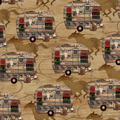 Hold Your Horses- Tan Camper Corral: PRE-ORDER, Sold by the 1/2 yard.