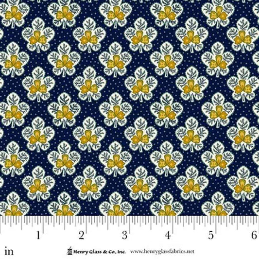 Love Struck- Navy Leafy Blossoms: Sold by the 1/2 yard