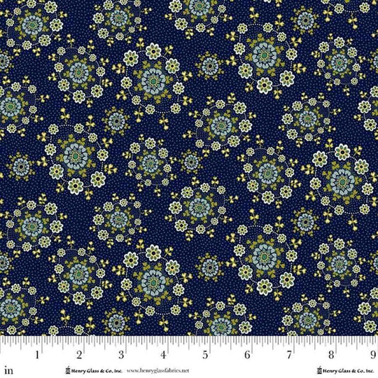 Love Struck- Navy Daisy Wreaths: Sold by the 1/2 yard