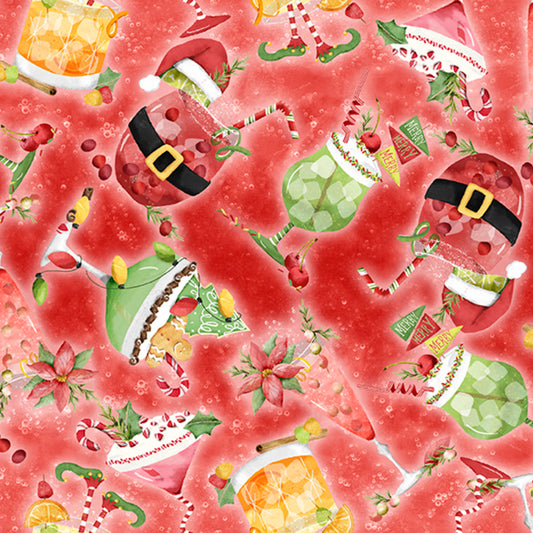 Happy Alcoholidays- Red Jingle Juice Toss: Sold by the 1/2 yard