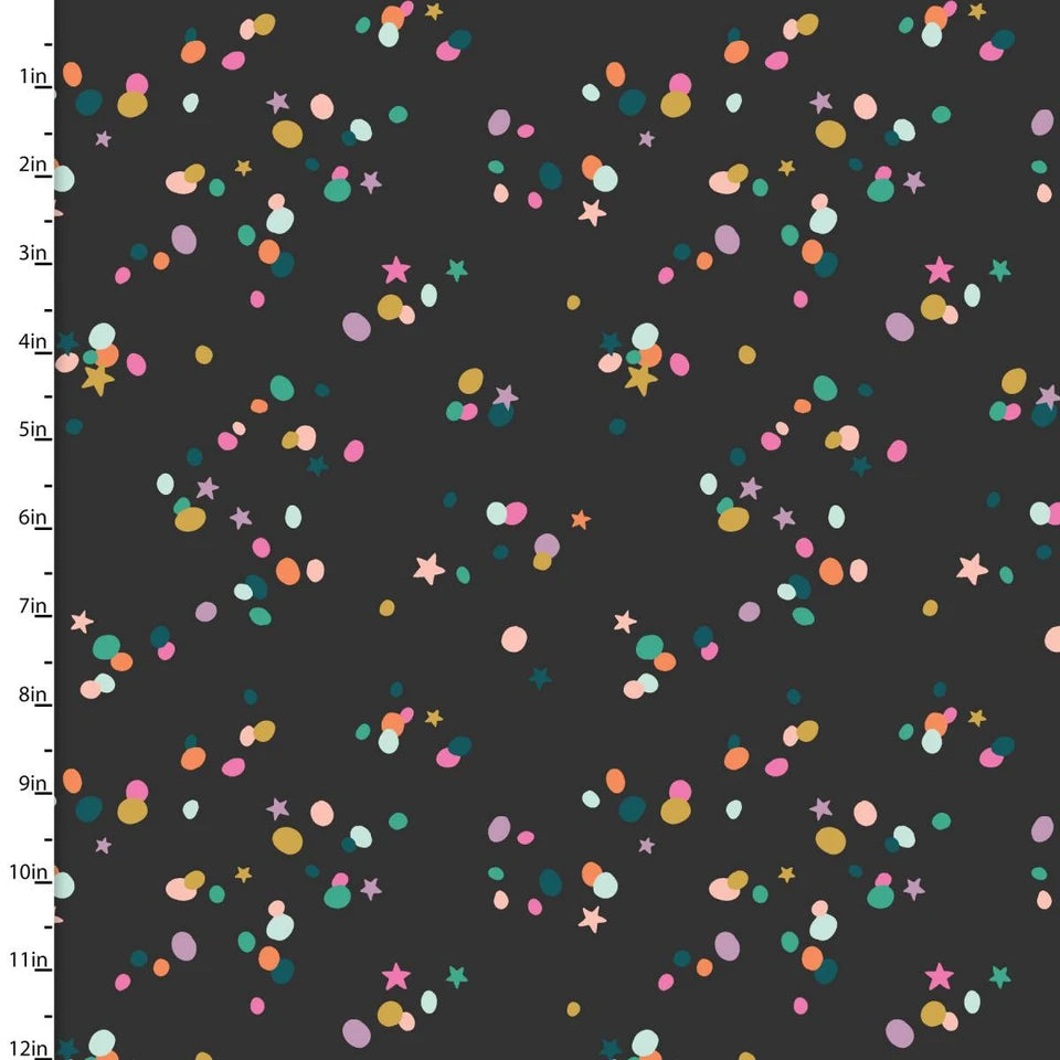Let's Celebrate, Pop the Bubbly- Charcoal Sprinkled with Love: Sold by the 1/2 yard