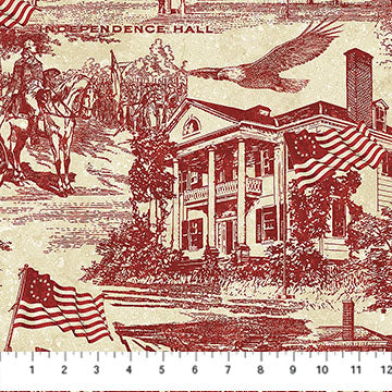 America 250 Stonehenge- Red Beige Independence Toile: Sold By The 1/2 Yard