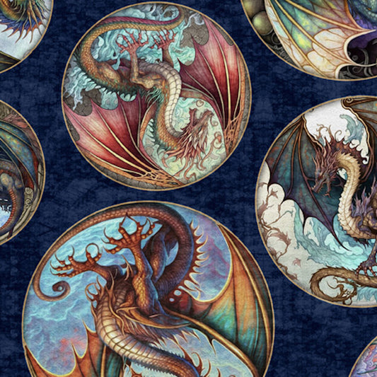 Dragon Fyre- Dragon Round Picture Patches: Sold by the 1/2 yard.