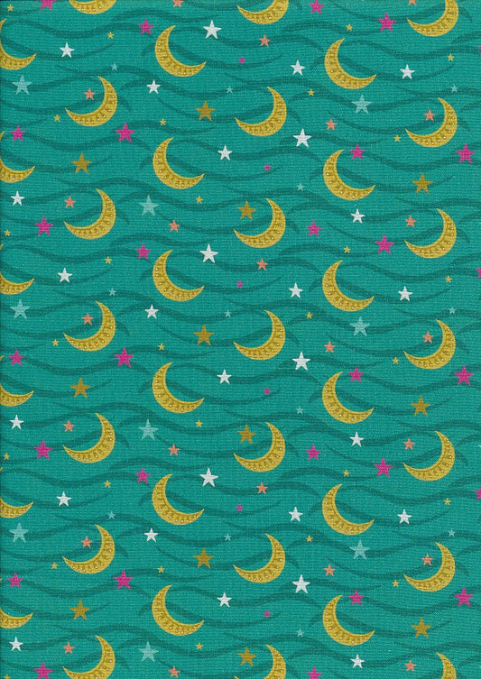Living Wild- Turquoise Stars and Moons: Sold by the 1/2 yard