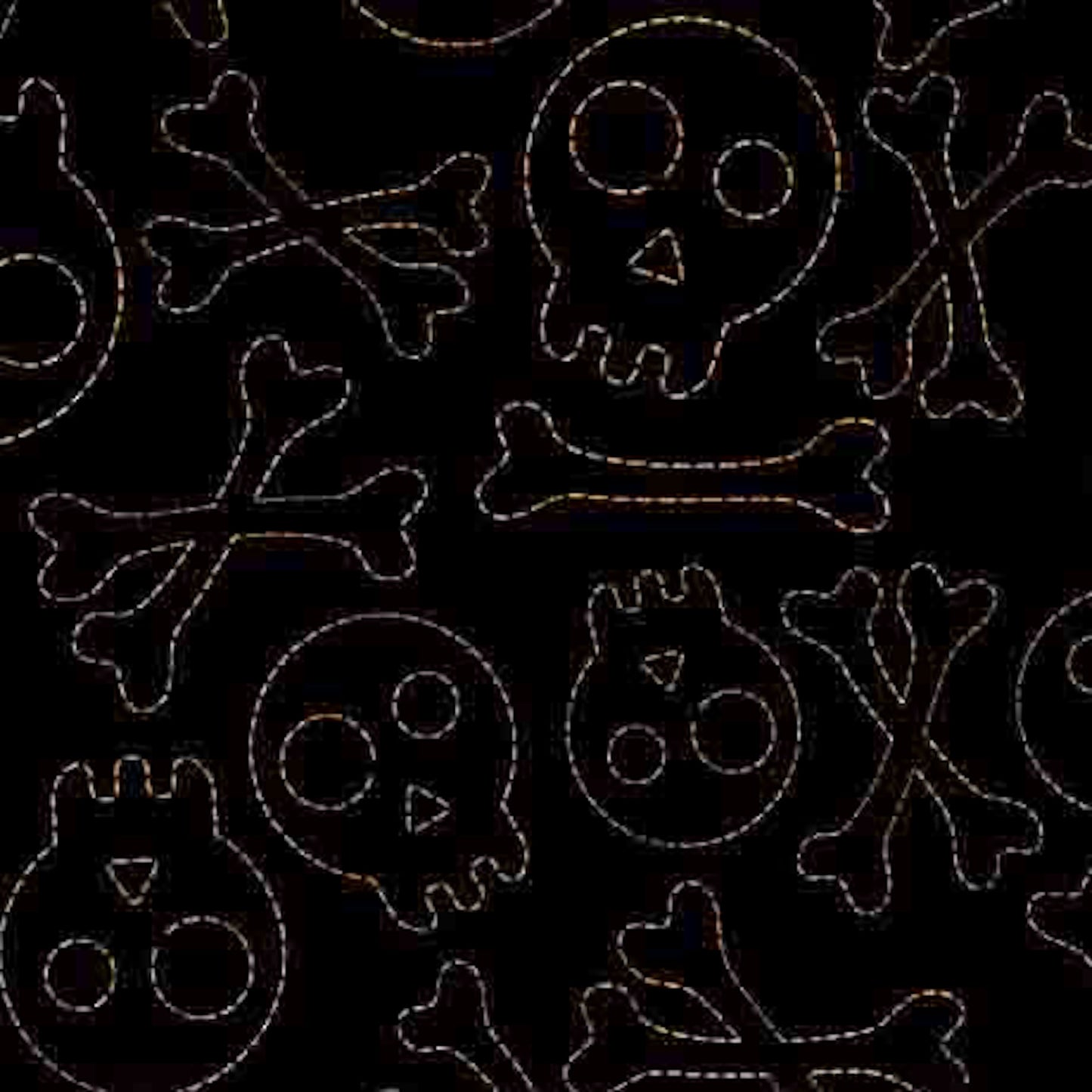 Creepin' It Real- Black Stitched Skulls: Sold by the 1/2 yard.